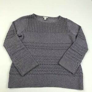 Chicos Womens Sweater Purple Open Knit Long Sleeve Crew Neck Pullover 1 S Small